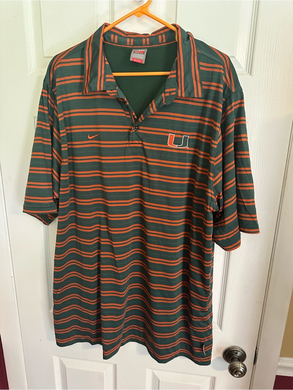 Nike Men's Green & Orange Striped Miami 'U' Polo